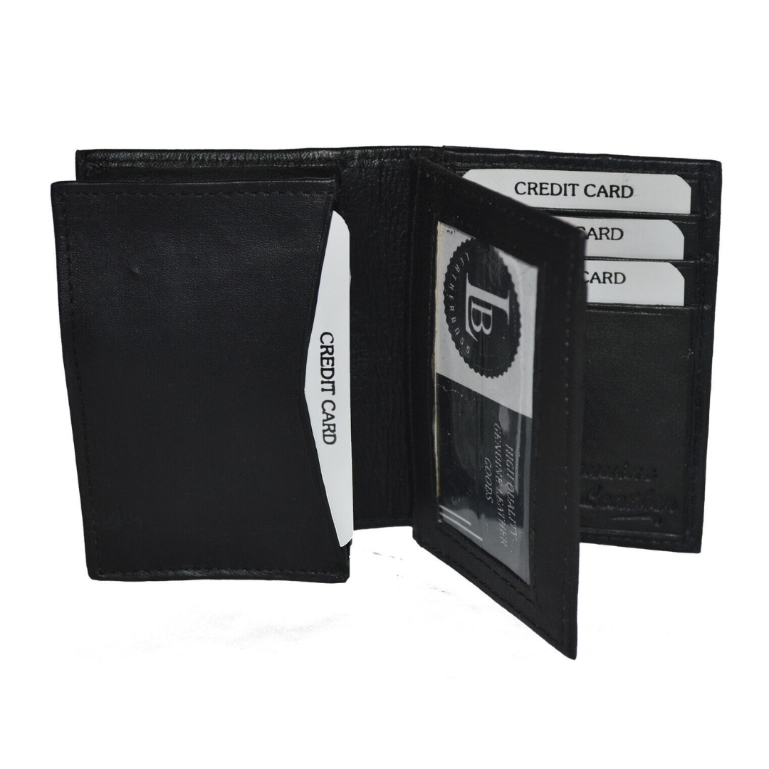 RFID Blocking Black Genuine Leather Men's Bifold Wallet ID Credit Card Holder