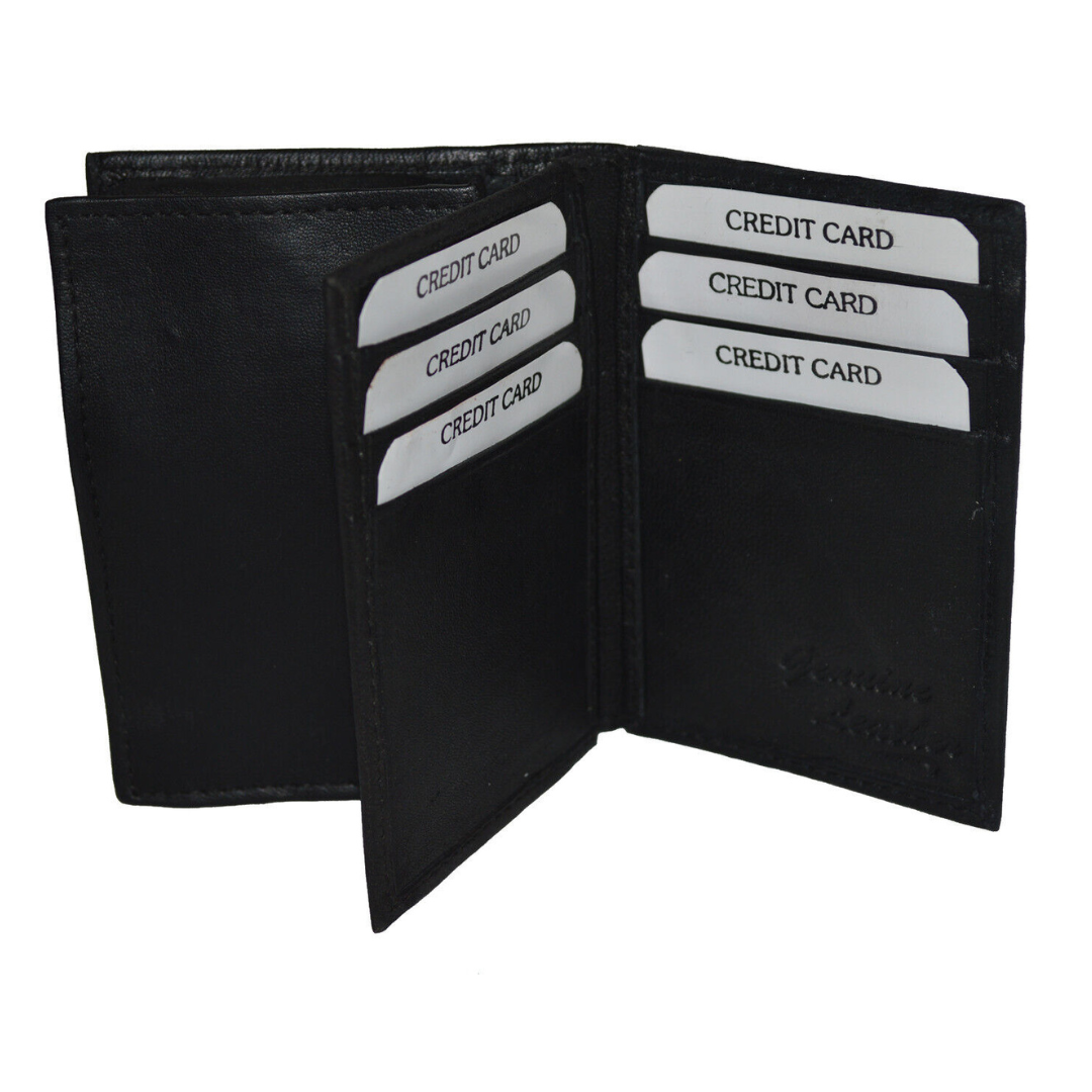 RFID Blocking Black Genuine Leather Men's Bifold Wallet ID Credit Card Holder