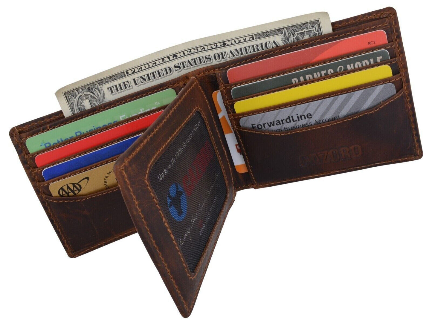 RFID Blocking Brown Vintage Leather Men's Bifold Center Flap Wallet