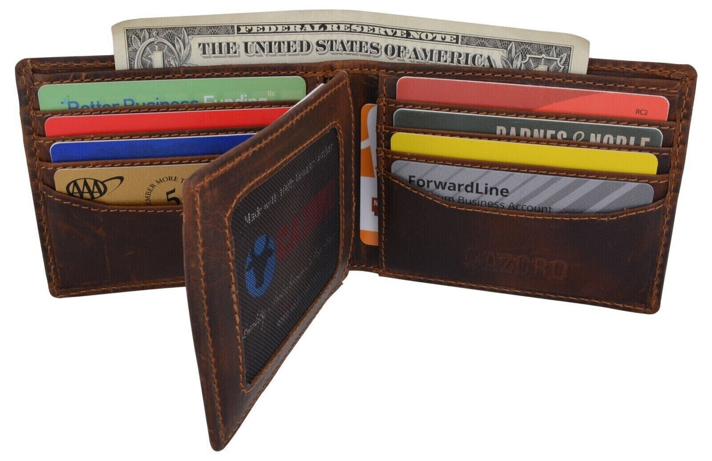 RFID Blocking Brown Vintage Leather Men's Bifold Center Flap Wallet