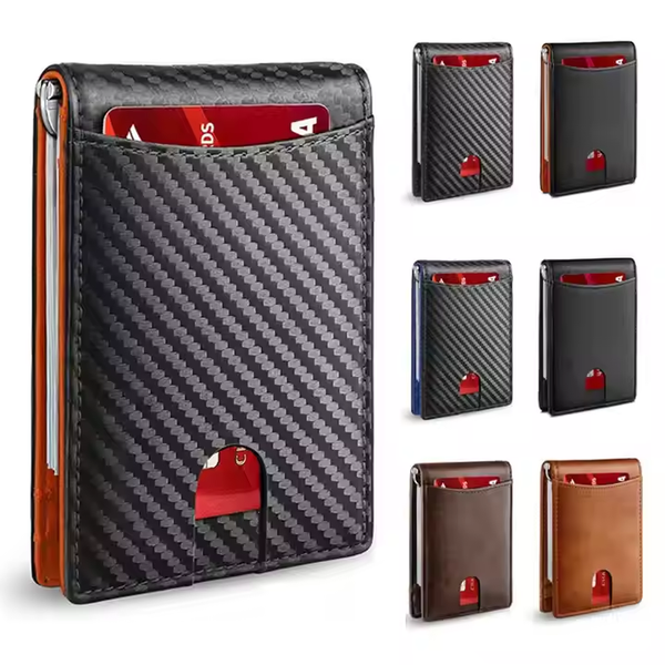 Men’s Carbon Fiber Slim Wallet – RFID Blocking Bifold with Money Clip, 6 Card Slots, ID Window