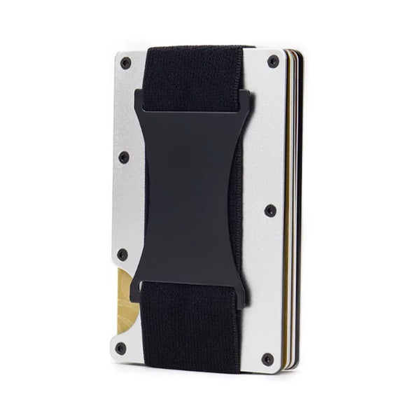 Leatherboss Slim Wallets for Mens Metal Wallet with Cash Strap Thin Minimalist Aluminum Credit Card Holder (Chrome)