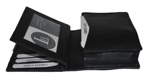 RFID Blocking Black Genuine Leather Men's Bifold Wallet ID Credit Card Holder