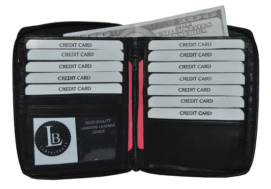 Leatherboss Leather Men Bifold Zipper Slim Hipster Cowhide Credit Card Wallet