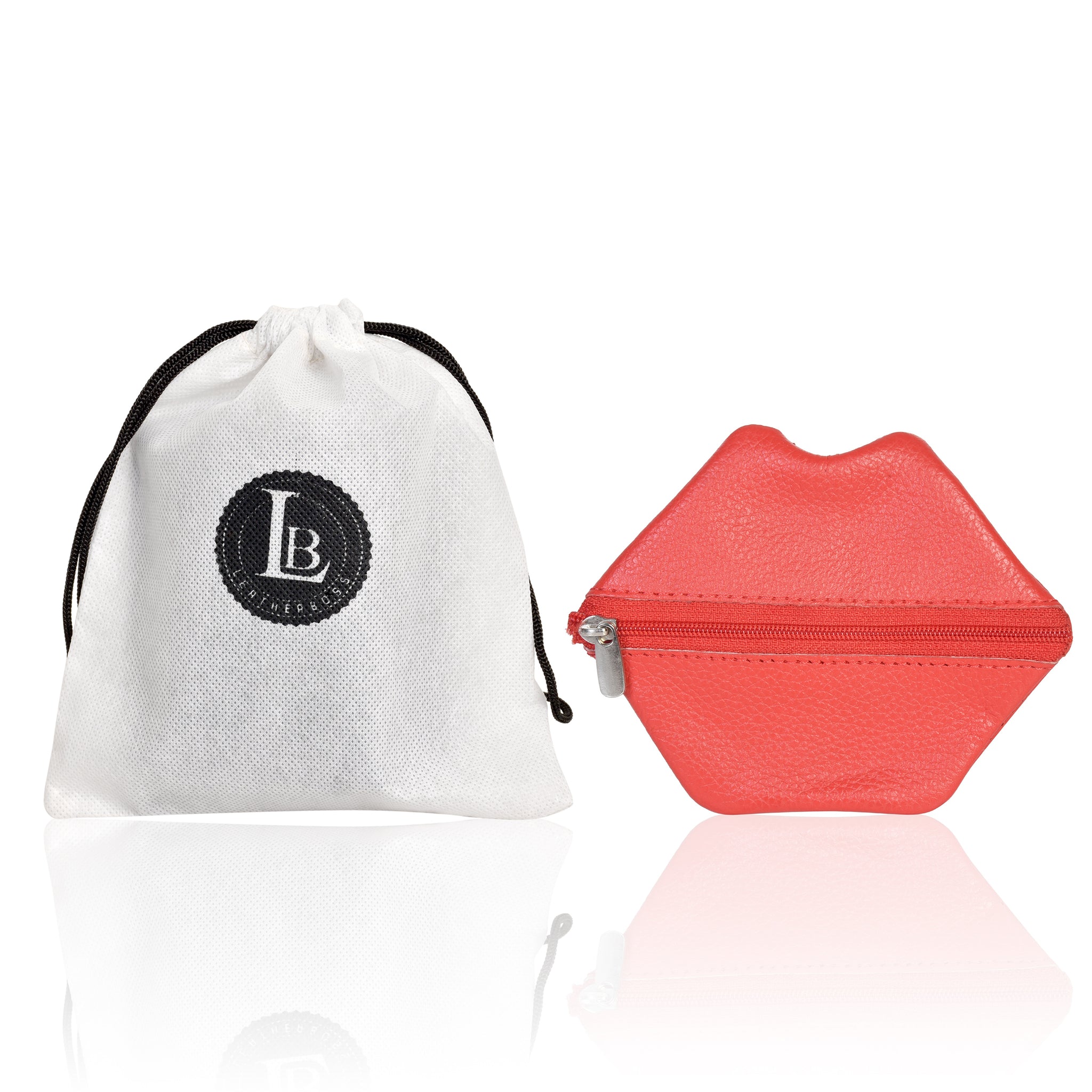 Leatherboss Ladies girls coin purse lipstick key holder - Lips Shape
