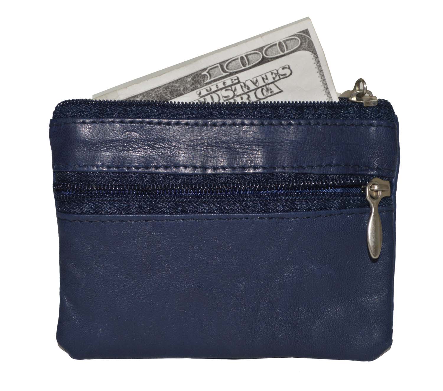 Leather Coin Purse / Mini Wallet / Key Pouch - 2 Zippered Sections