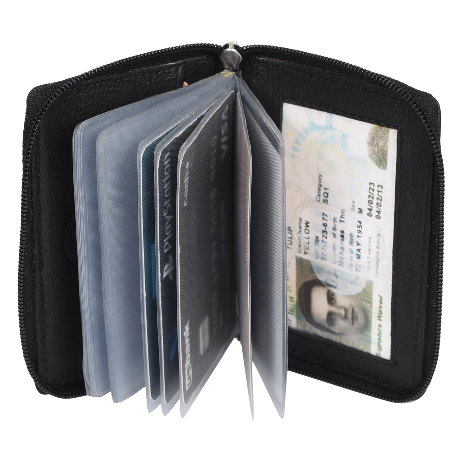 CREDIT CARD PICTURE HOLDER ALL AROUND ZIPPER 24 PAGES GENUINE LEATHER