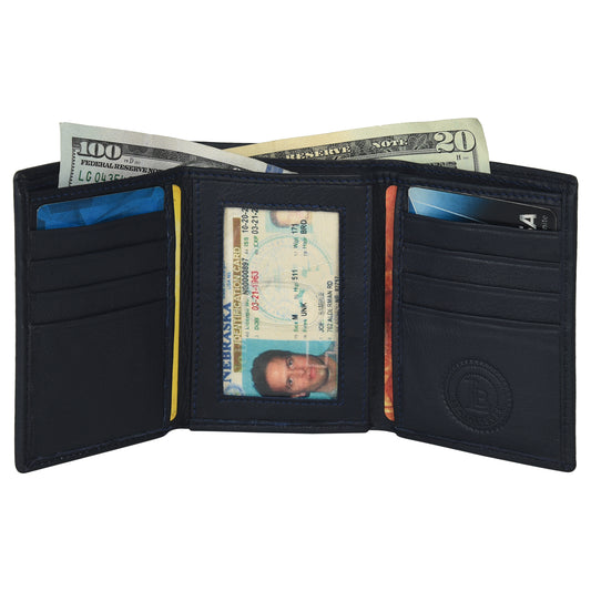 Leatherboss Genuine Leather Men's RFID Blocking Passcase Trifold Wallet