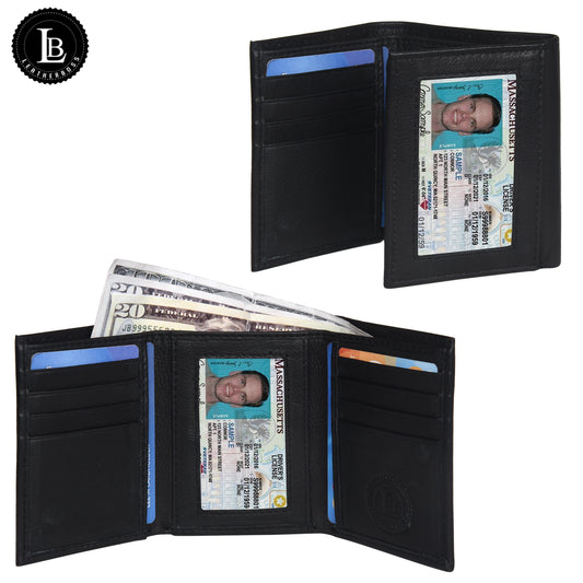 Leatherboss Genuine Leather Men Wallet Trifold with Outside Window