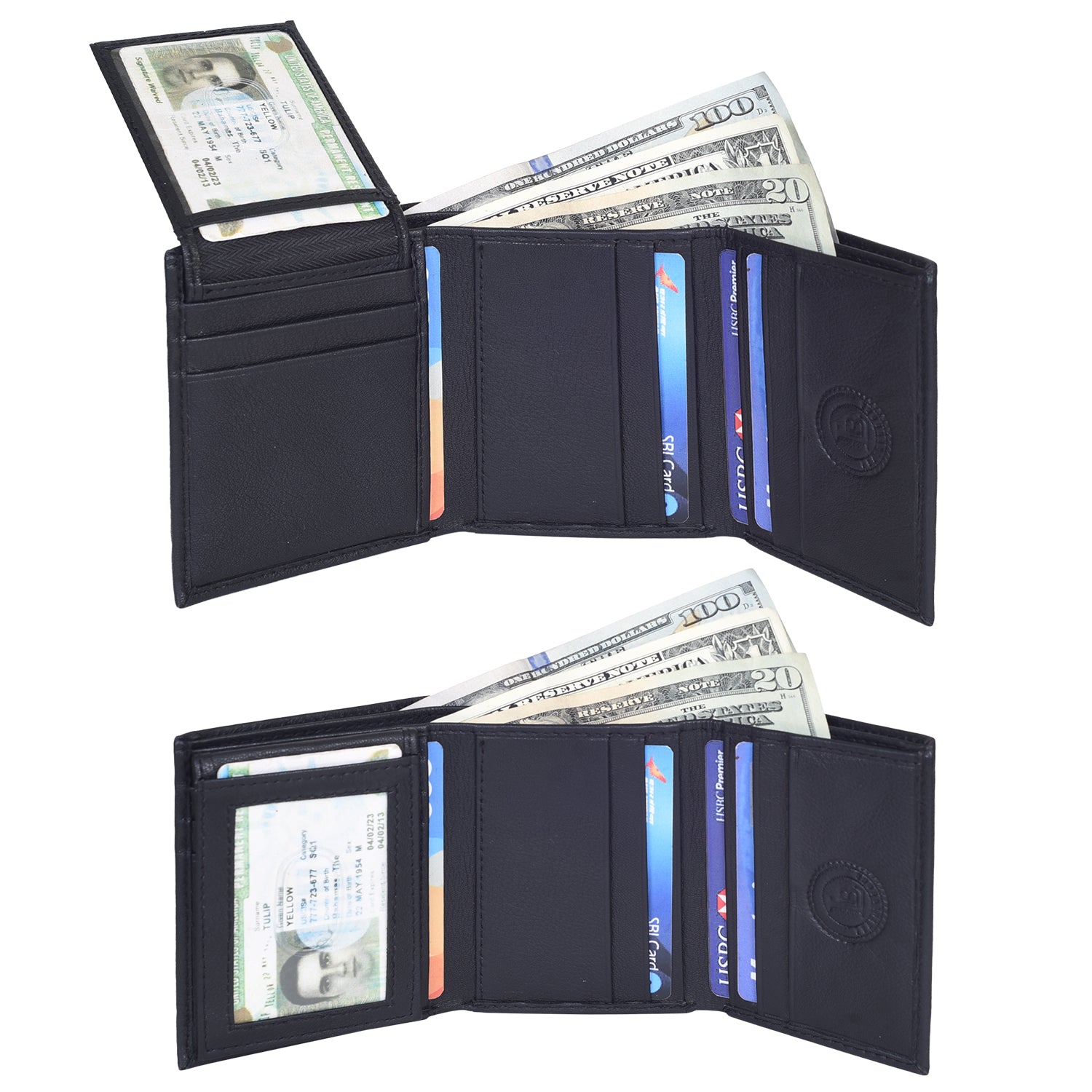 Leatherboss Genuine Leather Wallet Trifold with Pullout ID