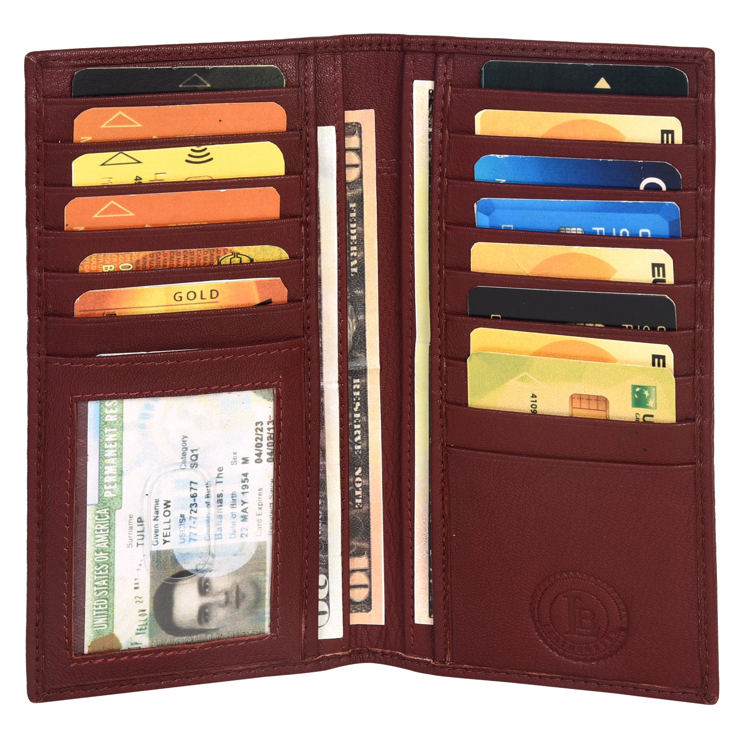 Leatherboss Genuine Leather Men Long Wallet Pockets ID Card Clutch Bifold Purse