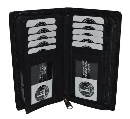 Leatherboss Genuine Leather Checkbook Credit Card Holder Zipper