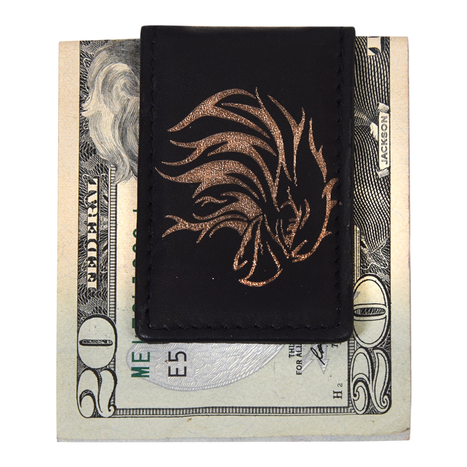 Leatherboss Genuine Leather Men Printed Strong Magnetic Money Clip, Black