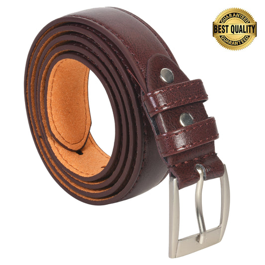 Leatherboss Genuine Leather Men Casual Dress Belt w/ Buckle, Brown