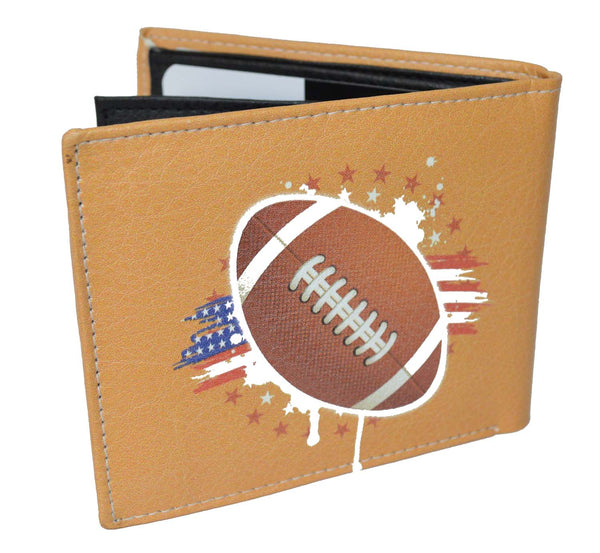 Leatherboss Men Bifold Exotic Wallet Sports American Football Theme Gift Box