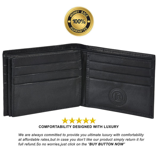 Leatherboss Genuine Leather Men Secure Multi Pocket Bifold Wallet