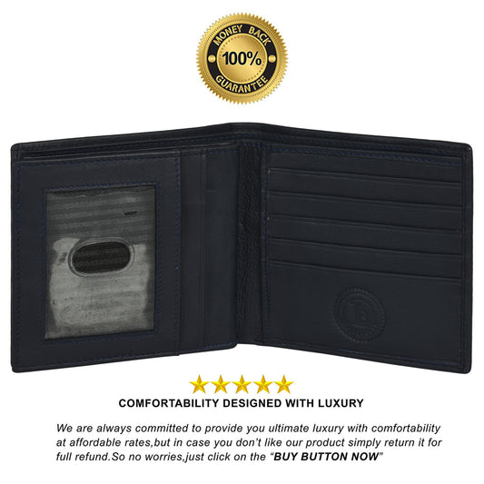 Leatherboss Genuine Leather Men Hipster Wide Middle flap Wallet