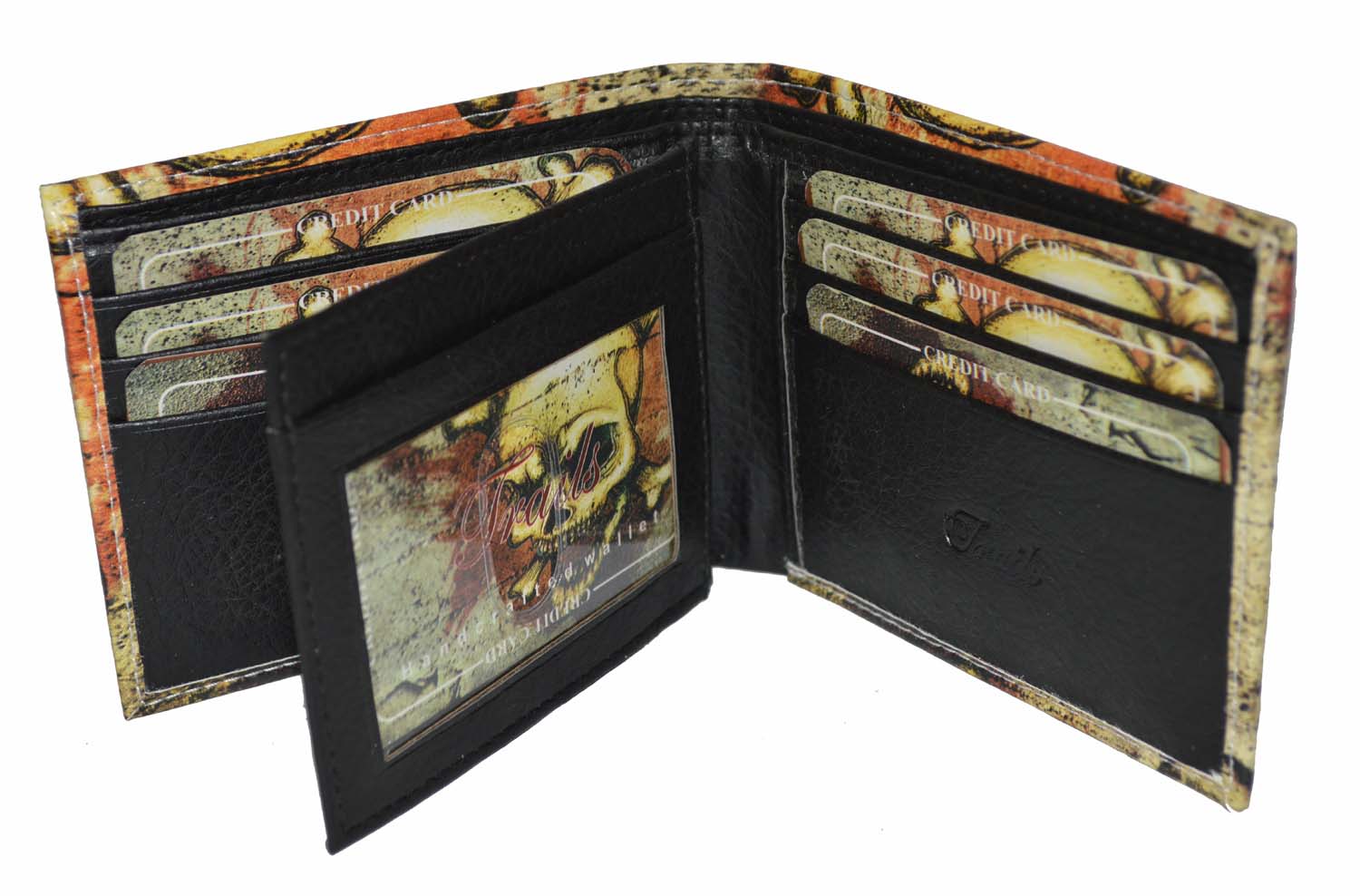 Leatherboss Mens Bifold Exotic Wallet Picture Skull with a printed gift box