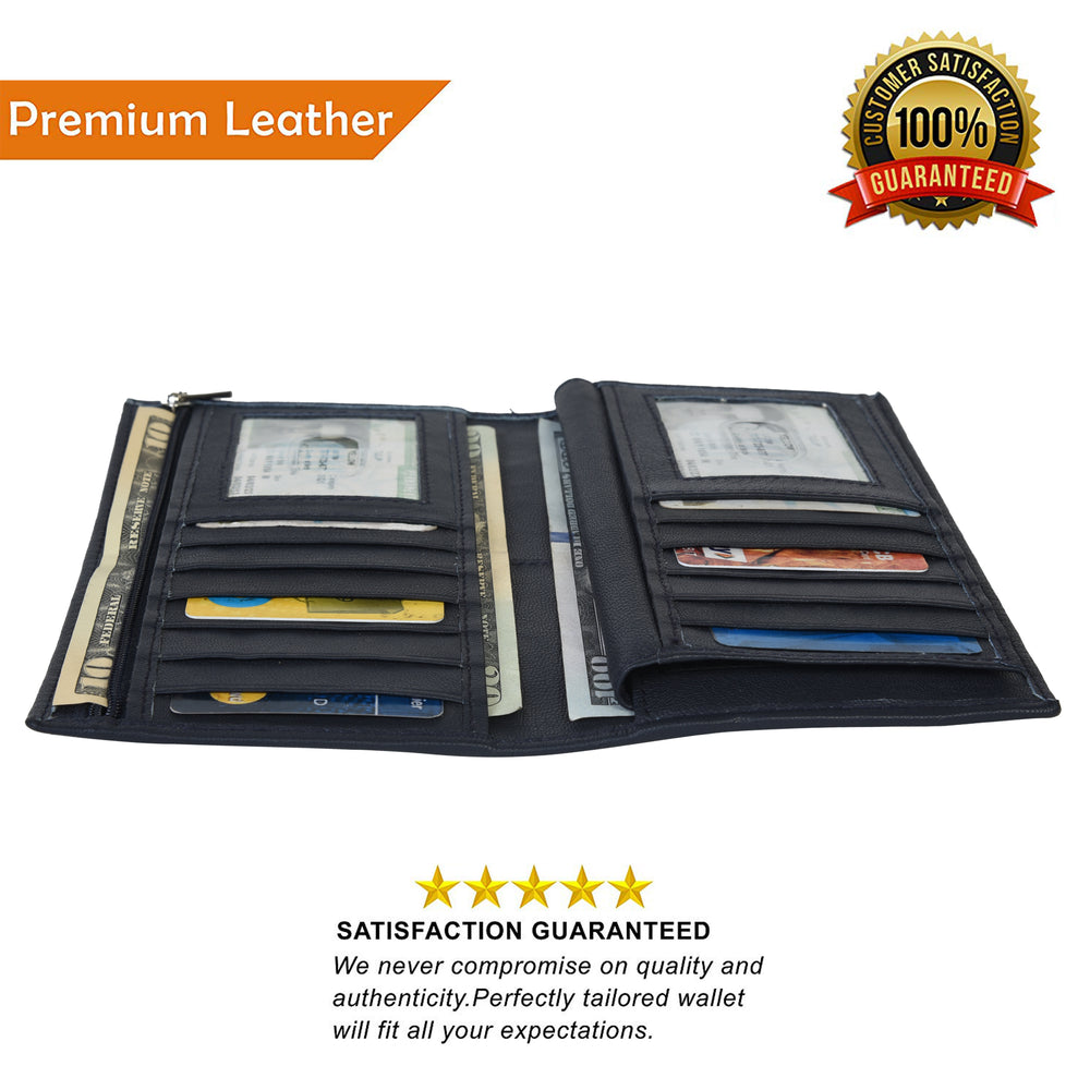 Leatherboss Genuine Leather Checkbook Cover & Credit Card Holder - Men's Wallet