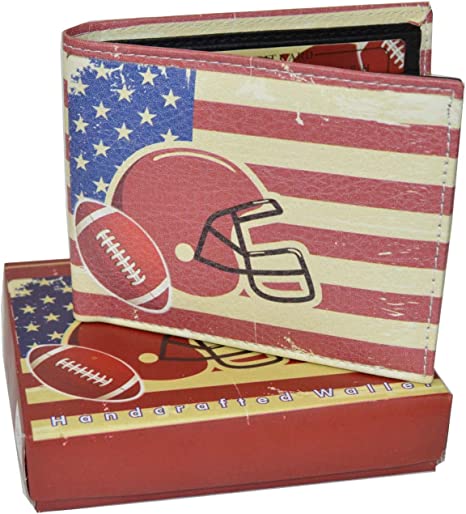 Leatherboss Men Bifold Exotic Wallet Helmet Flag Theme Gift Box