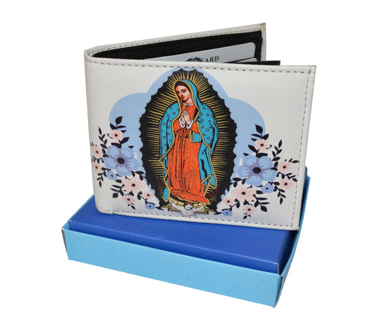 LEATHERBOSS Mens Bifold Wallet Virgin Mary Theme with Printed Matching Gift Box