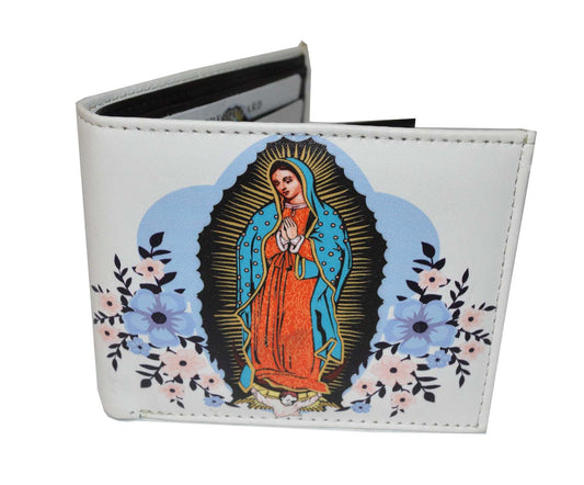 LEATHERBOSS Mens Bifold Wallet Virgin Mary Theme with Printed Matching Gift Box
