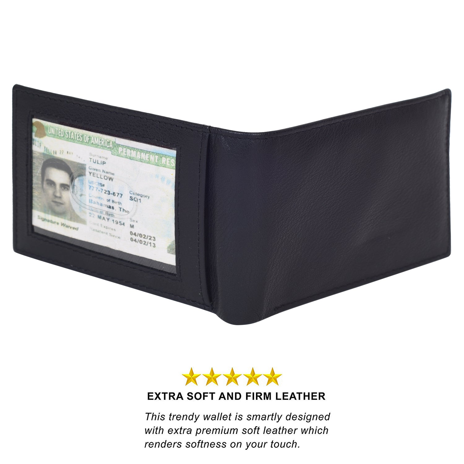 Leatherboss Genuine Leather Slim credit card holder with outside ID space, Black