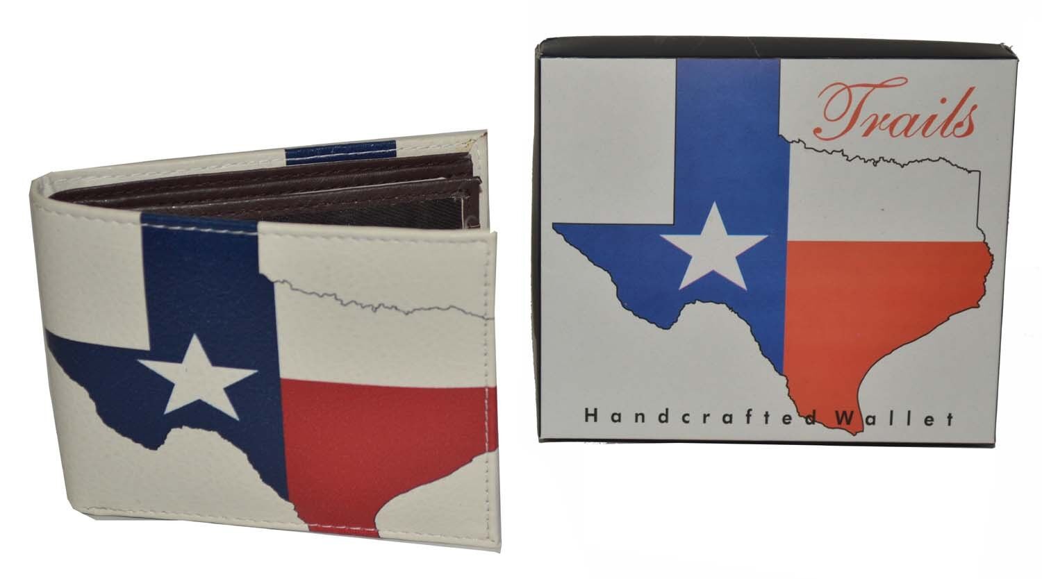 Leatherboss Men Bifold Exotic Wallet Texas Flag Map with printed gift box
