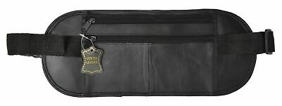 GENUINE LEATHER FANNY PACK SECURED FLAT PASSPORT DOCUMENTS BLACK