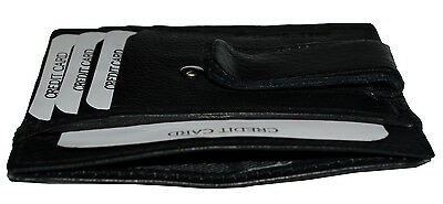 METAL MONEY CLIP HOLDER WITH ID AT THE BACK NEW BLACK GENUINE LEATHER