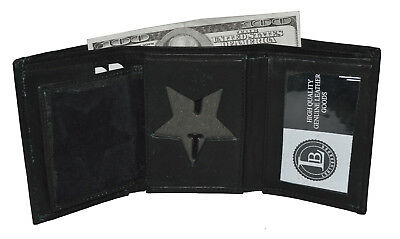 LEATHER BADGE ID HOLDER 'STAR' SHAPE TRIFOLD WALLET NEW BLACK VERY RARE WALLET