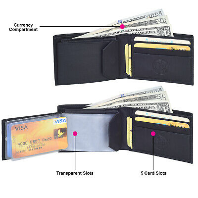Leatherboss Genuine Leather Men Bifold Wallet Secured Snap on Credit Card Holder