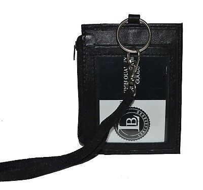 ID Holder With Neck Strap Genuine Leather New Black by Leatherboss