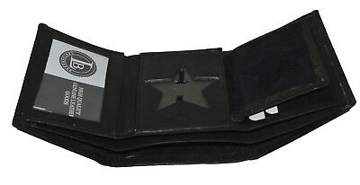 LEATHER BADGE ID HOLDER 'STAR' SHAPE TRIFOLD WALLET NEW BLACK VERY RARE WALLET