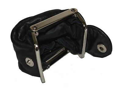 LEATHERBOSS COIN JEWELRY POUCH METALLIC FRAME SNAP LEATHER POUCH BLACK