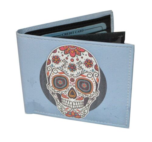 Leatherboss Men Bifold Exotic Wallet Sugar Skull with printed gift box