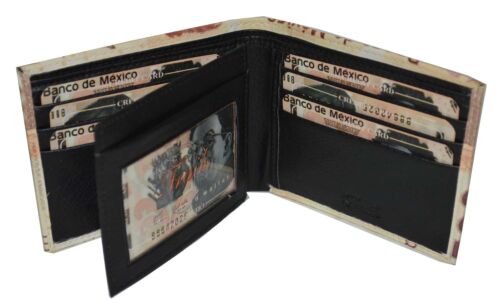 Leatherboss Men Bifold Exotic Wallet Mexican Pesos with printed gift box