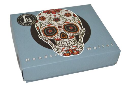 Leatherboss Men Bifold Exotic Wallet Sugar Skull with printed gift box
