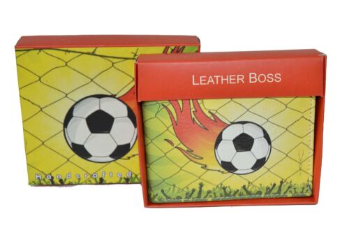 Leatherboss Genuine Leather Men Bifold Soccer with printed gift box