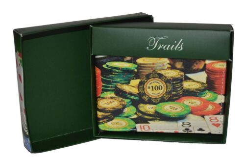 Leatherboss Men Bifold Exotic Wallet Casino poker chips with printed gift box