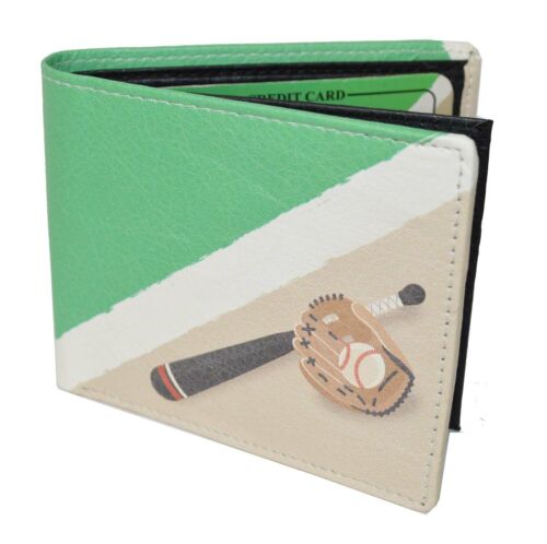 Leatherboss Men Bifold Exotic Wallet Baseball Theme Gift Box